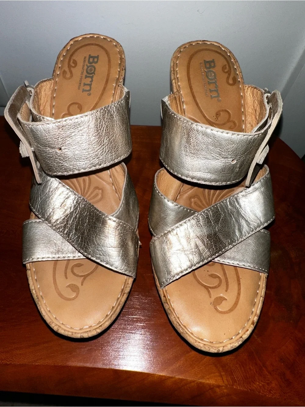 Born Metallic Cork Wedge Sandals for Women